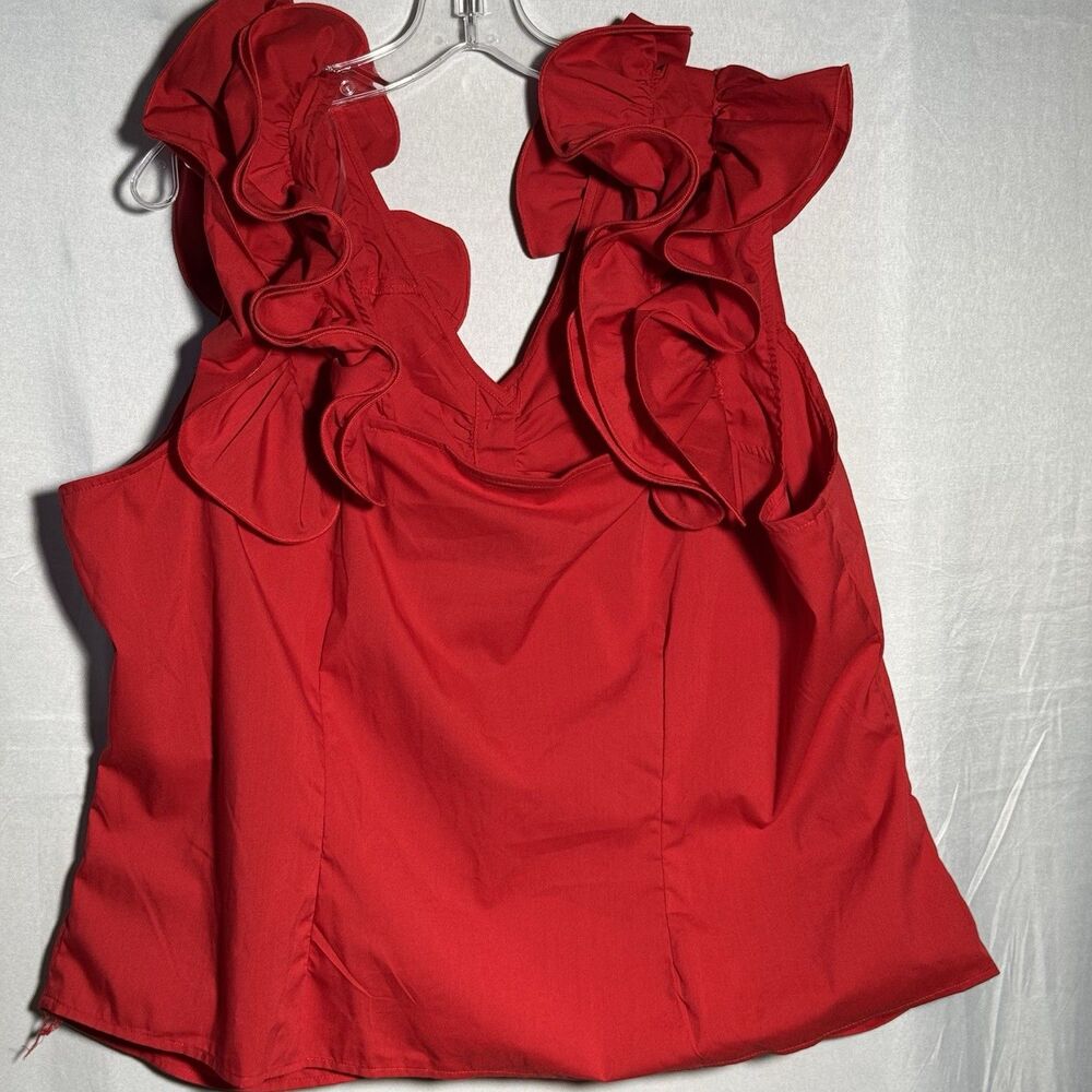 Ashley Stewart Red Ruffle Top NWT Plus Size 24 Button Front Stretch Blouse - Picture 2 of 7